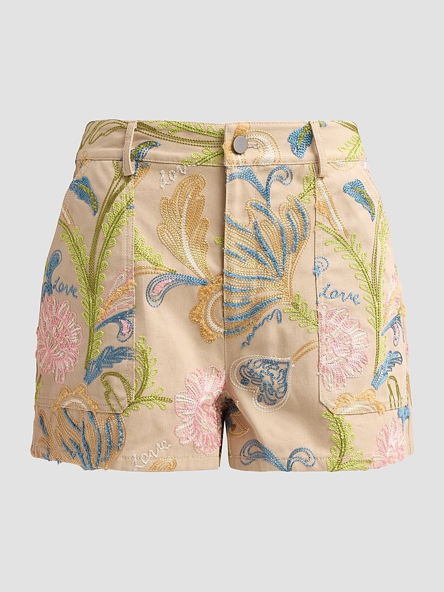 Women's Addie Floral-Embroidered Shorts - Khaki Multi - Size 12