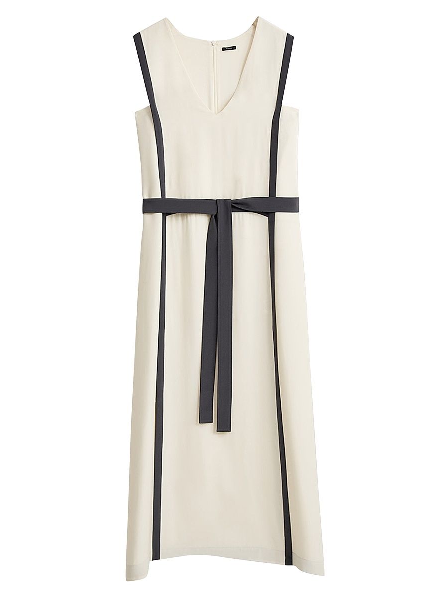 Women's Muguet Silk Crepe Shift Midi-Dress - White Grey - Size 6