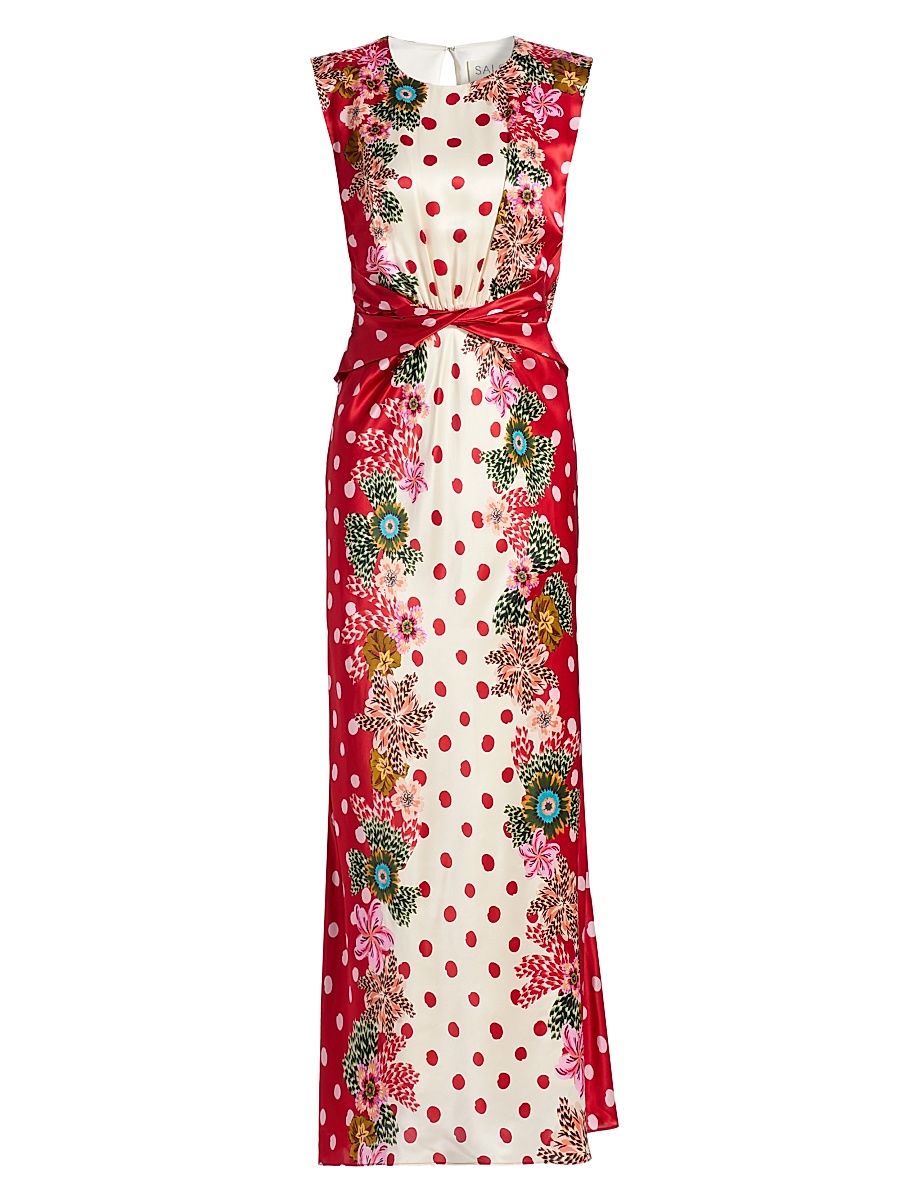 Women's Gwen Printed Silk-Blend Maxi Dress - Plumeria Rouge Plmt - Size 12