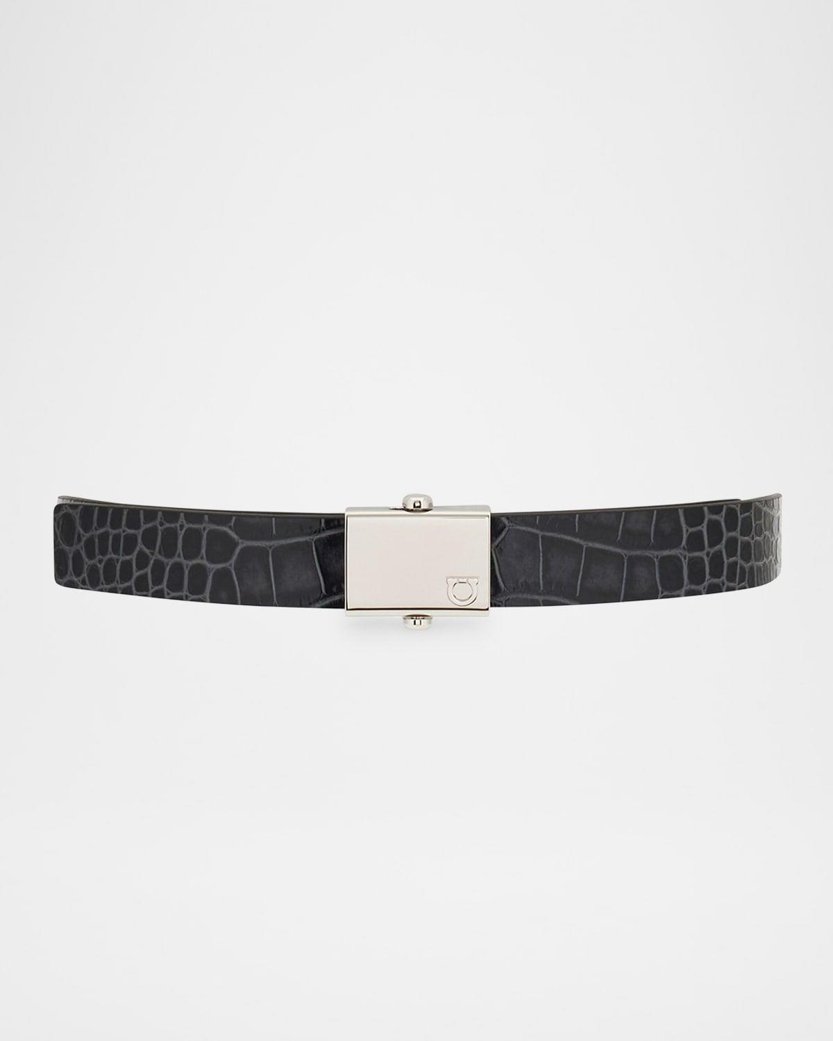 Men & apos;s Square-Buckle Reversible Croc-Effect Leather Belt