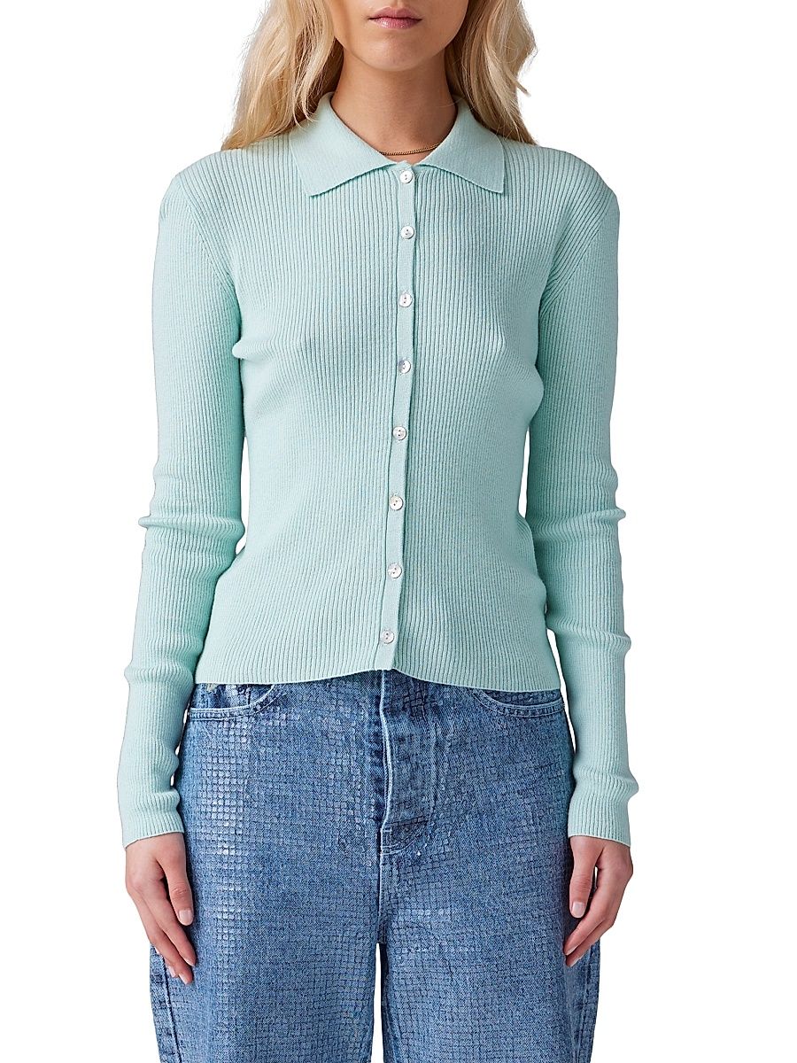 Women's Kenny Rib-Knit Polo Top - Mermaid - Size Large