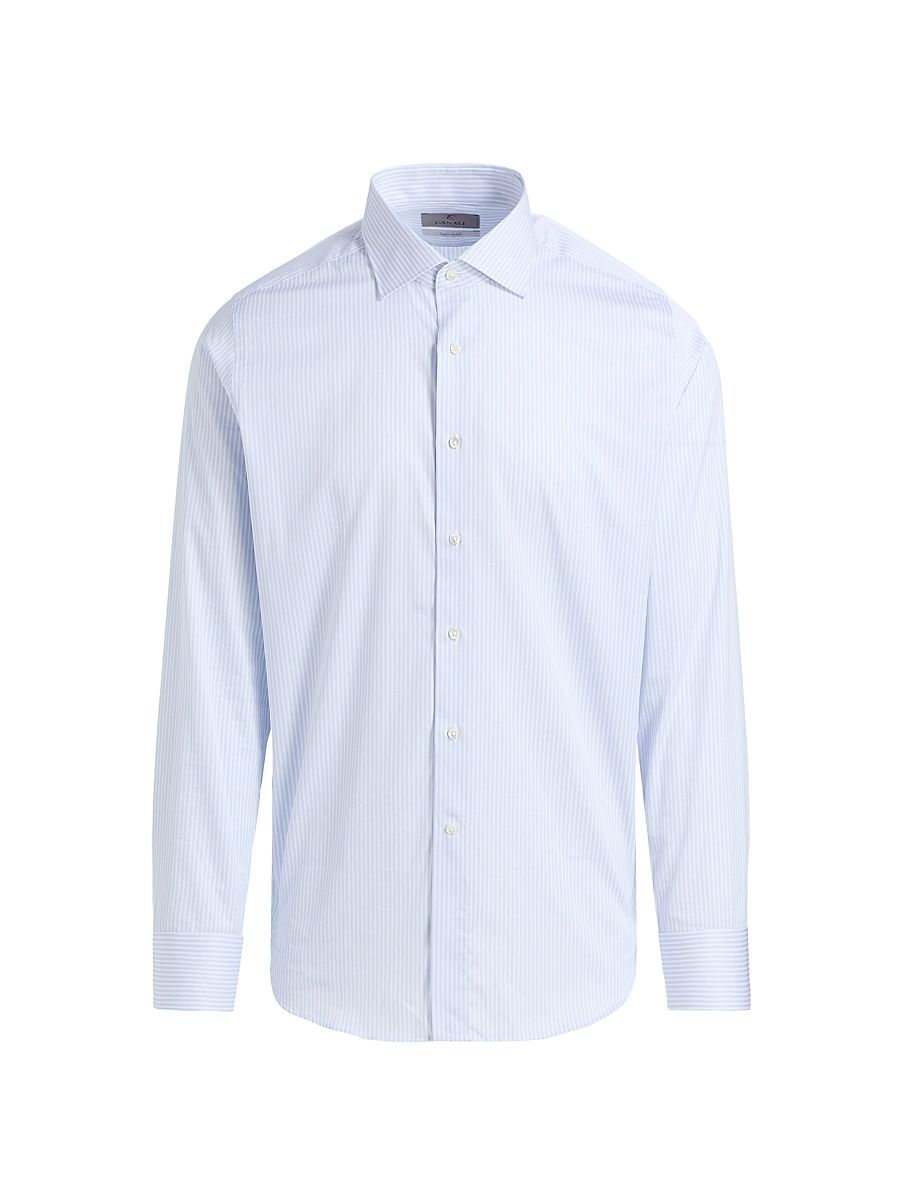 Men's Striped Cotton Dress Shirt - Light Blue - Size 18