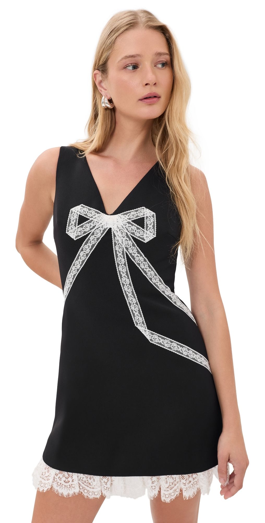 Self Portrait Bow Lace Mini Dress Black 10