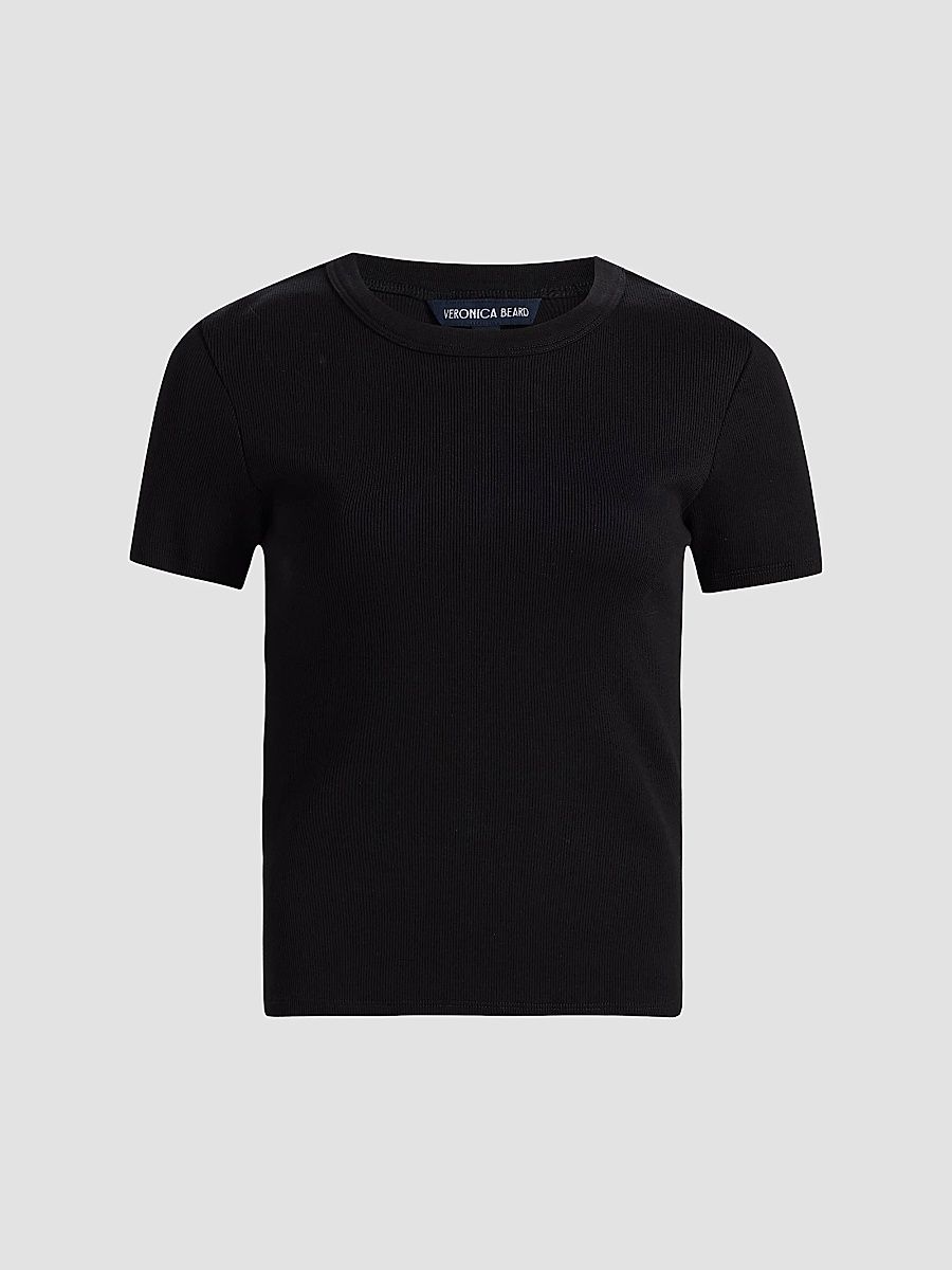 Veronica Beard Women's Pruitt Rib-Knit Cotton-Blend T-Shirt - Black - Size XS