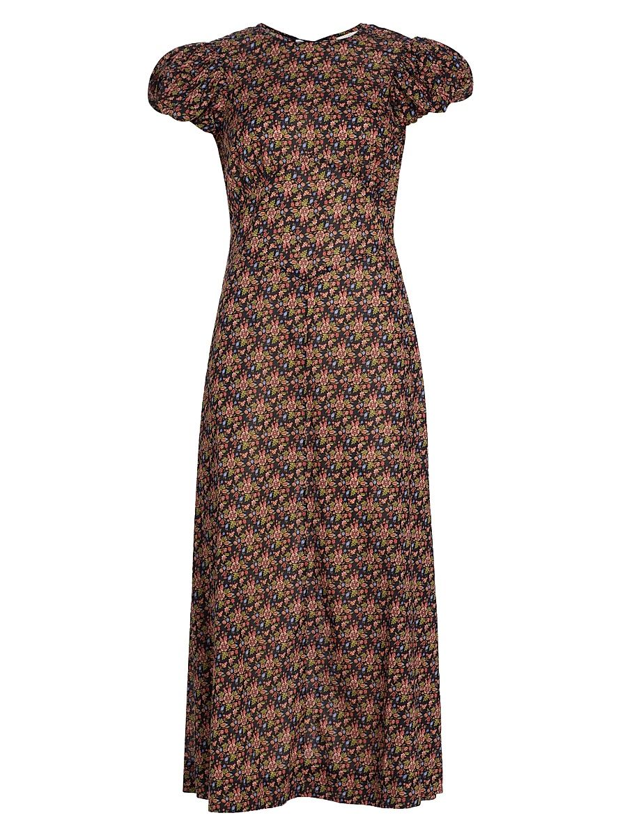 Women's Rhodia A-Line Midi-Dress - Black Forest Floral - Size Medium