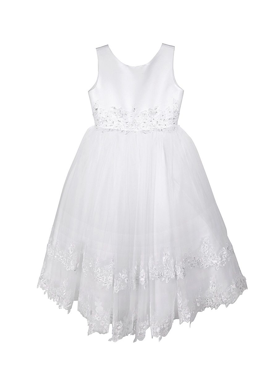 Girl's Tiered Satin Dress - White Ivory - Size 6