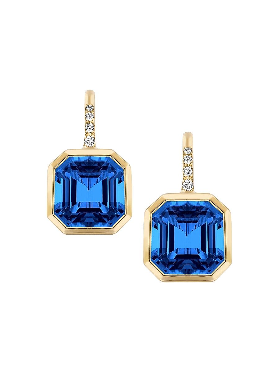 Women's Gossip 18K Yellow Gold, London Blue Topaz, & 0.09 TCW Diamond Drop Earrings - Blue