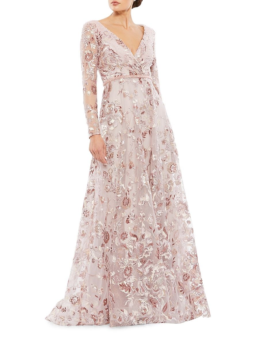 Women's Floral-Embroidered A-Line Gown - Rose - Size 18