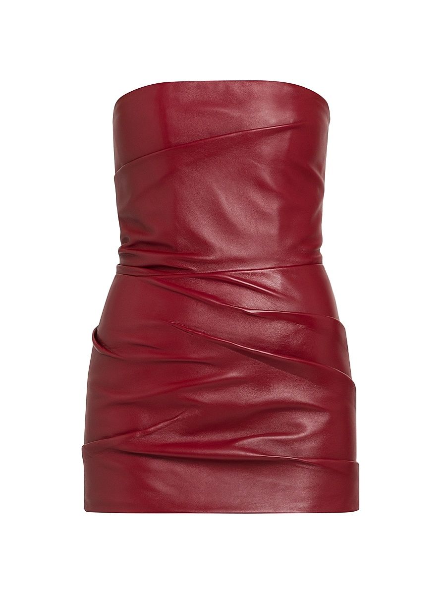 Women's Strapless Leather Body-Con Minidress - Vibrant Red - Size 00