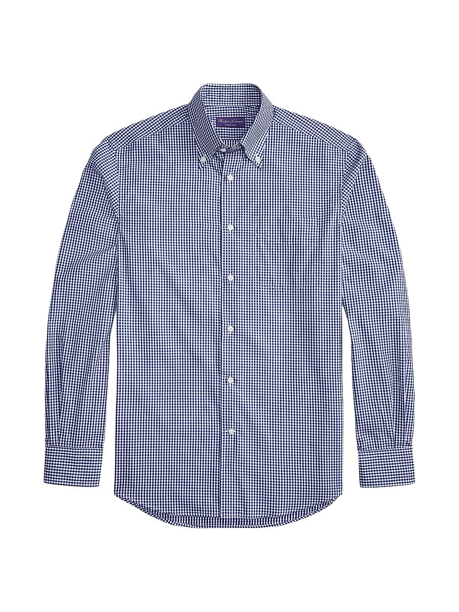 Men's Micro-Gingham Cotton Shirt - Blue White - Size XS