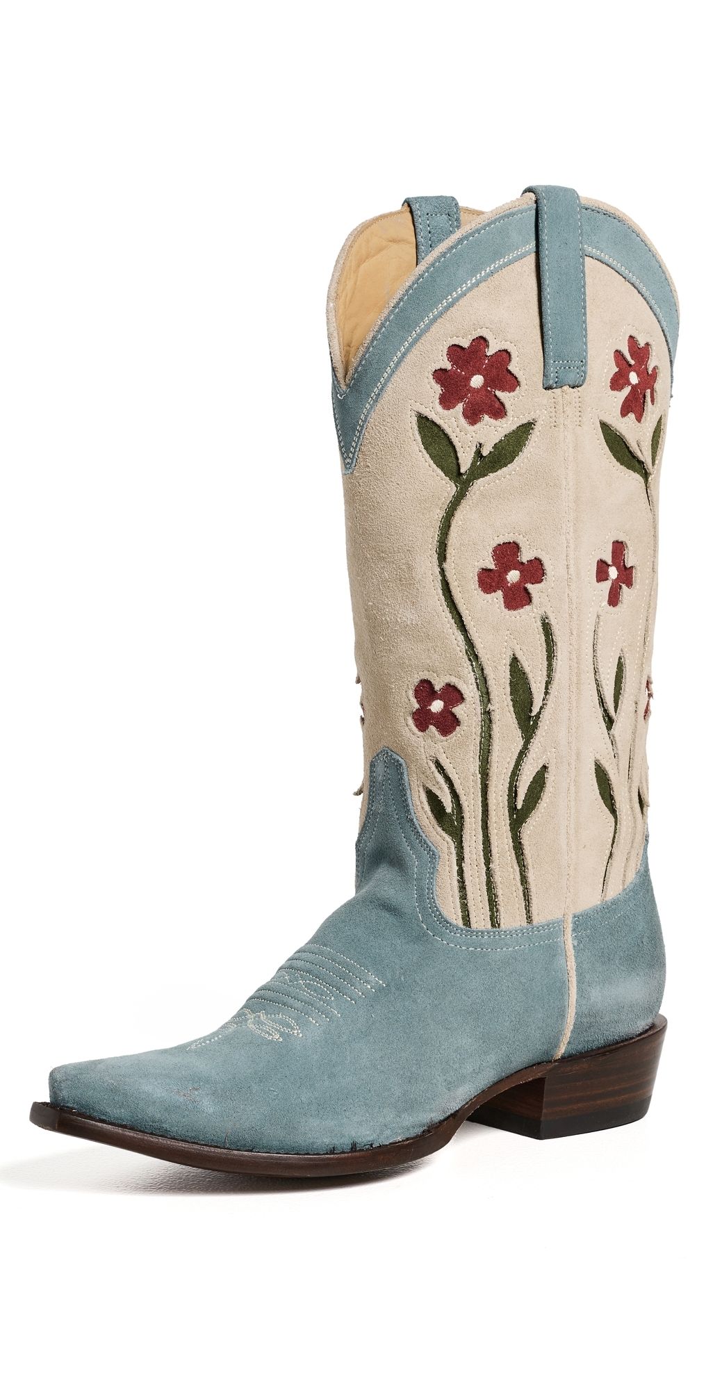 THE GREAT. Stetson x THE GREAT. Cowboy Boots Washed Indigo Floral 8