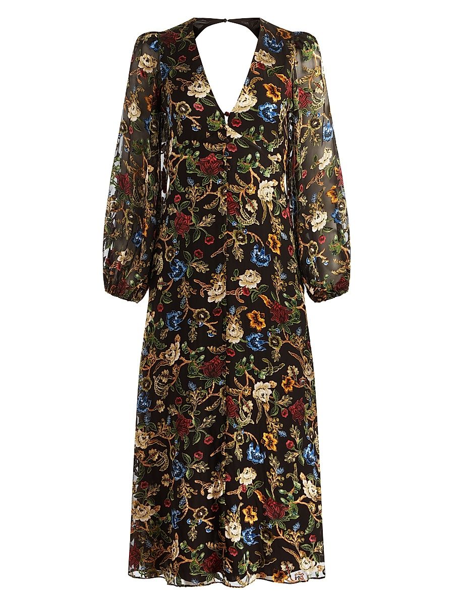 Women's Mona Floral Tapestry Blouson Midi-Dress - Tapestry Trails Black - Size 14