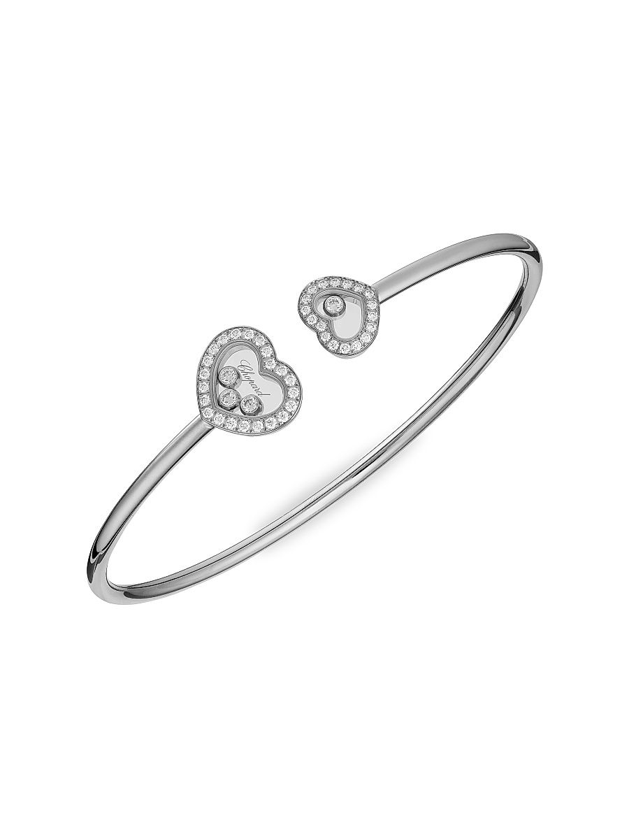 Women's Happy Hearts 18K White Gold & Diamond Bangle - White Gold - Size Small