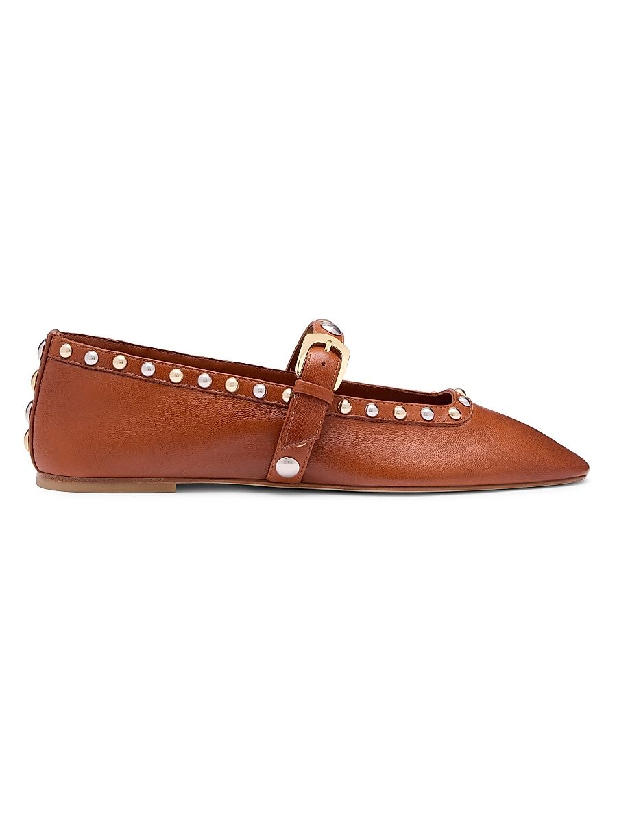 Women's Perry Studded Leather Mary Janes - Boho Tan - Size 9.5