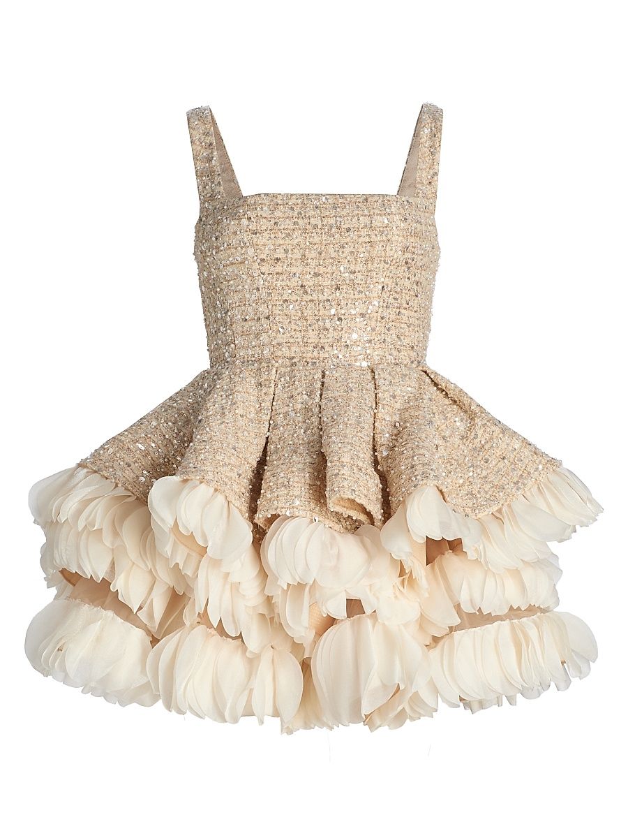 Women's Catalina Sequined Ruffle Minidress - Ivory - Size Large