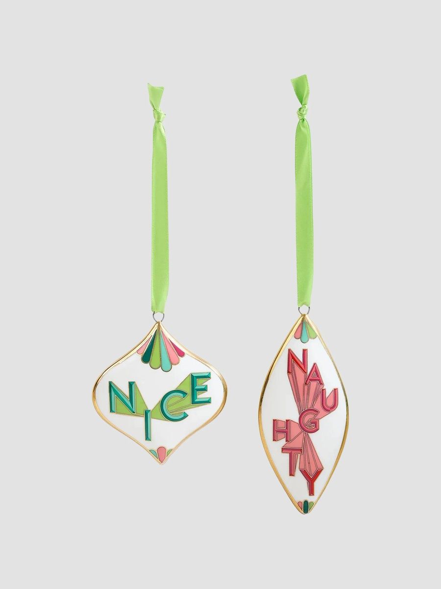 Jonathan Adler Holiday 2-Piece Naughty & Nice Porcelain Ornaments Set - Multi