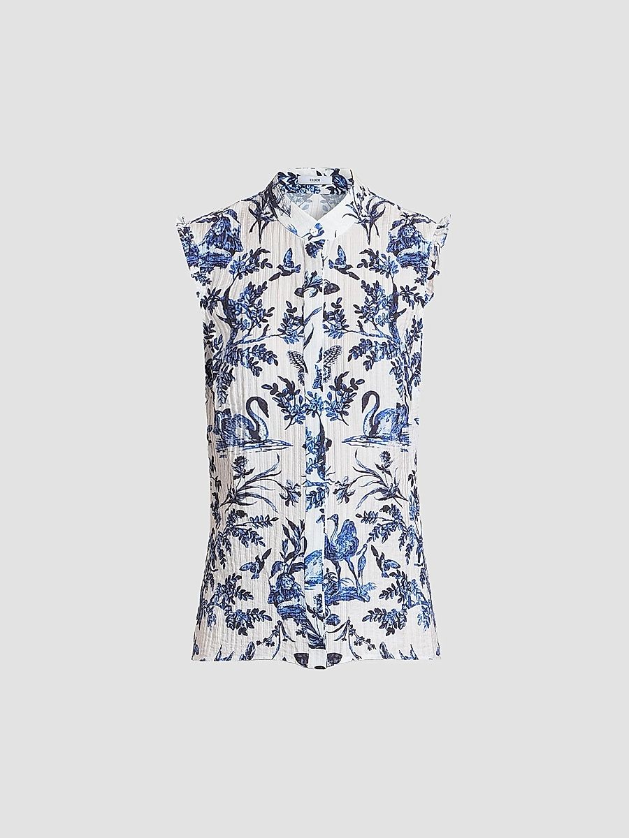 Women's Floral Jacquard Button-Front Shirt - Ink Blue - Size 4