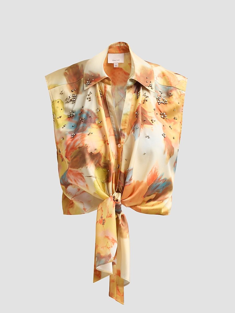 Women's Marianna Watercolor Floral Sleeveless Top - Smoke Sand Multi - Size XL