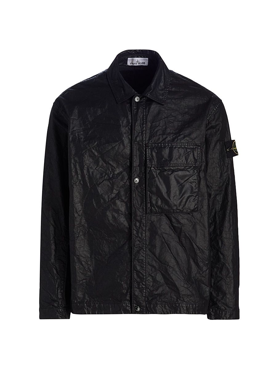 Men's Crinkled-Effect Shirt Jacket - Black - Size XXL