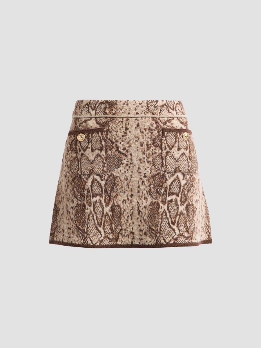 Cara Cara Women's Dayton Brushed Wool Jacquard Mini Skirt - Oatmeal Snake - Size XL