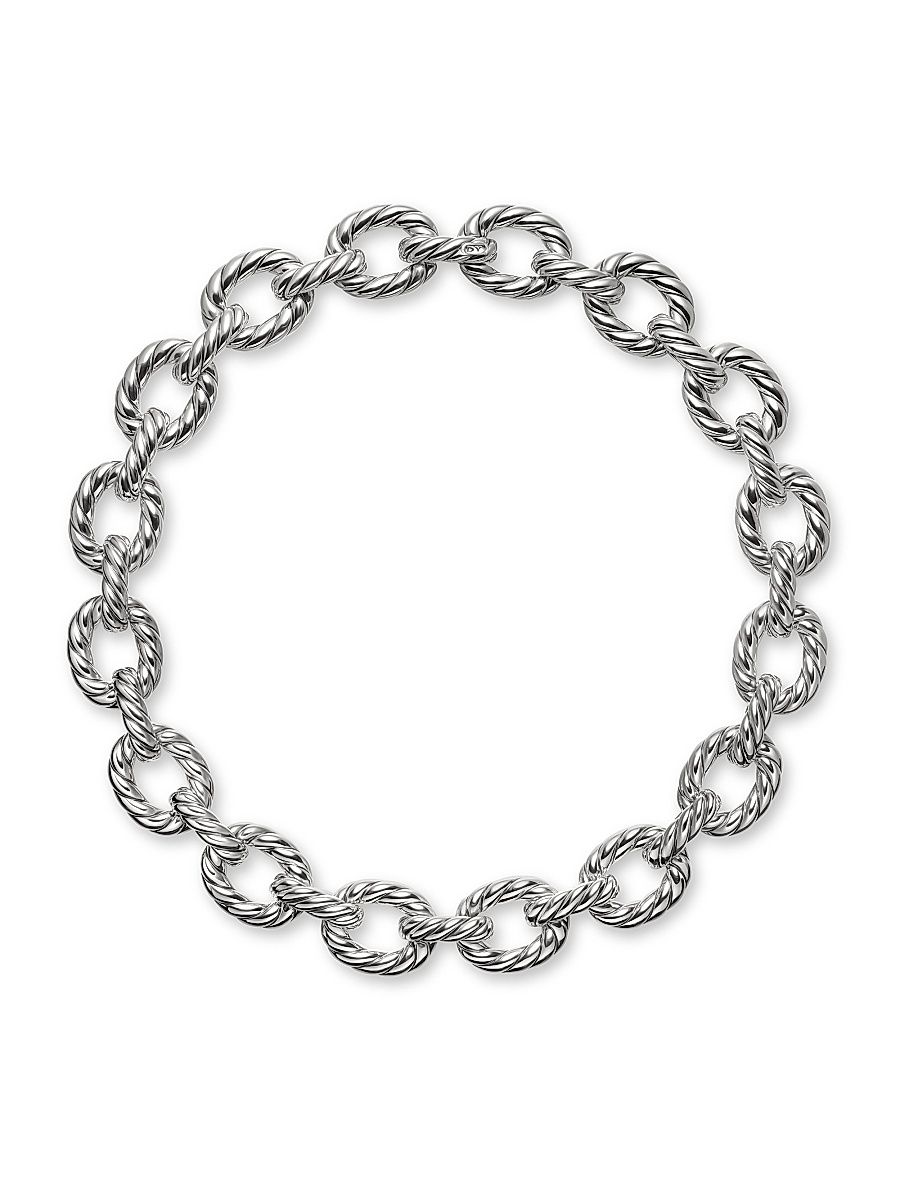Women's Sculpted Cable Oval Link Sterling Silver Necklace - Silver - Size 16