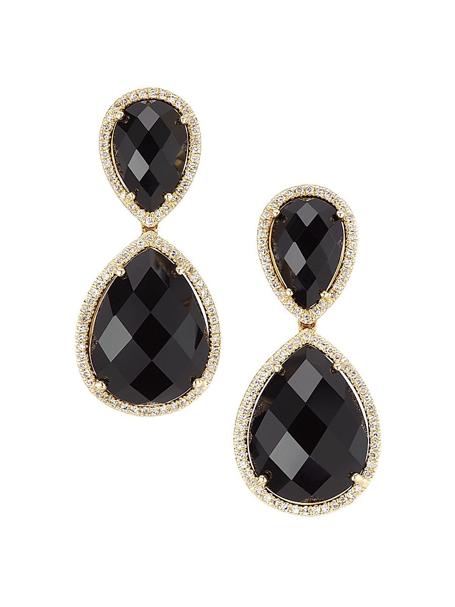 Women's 14K Yellow Gold, Onyx & Diamond Drop Earrings - Yellow Gold