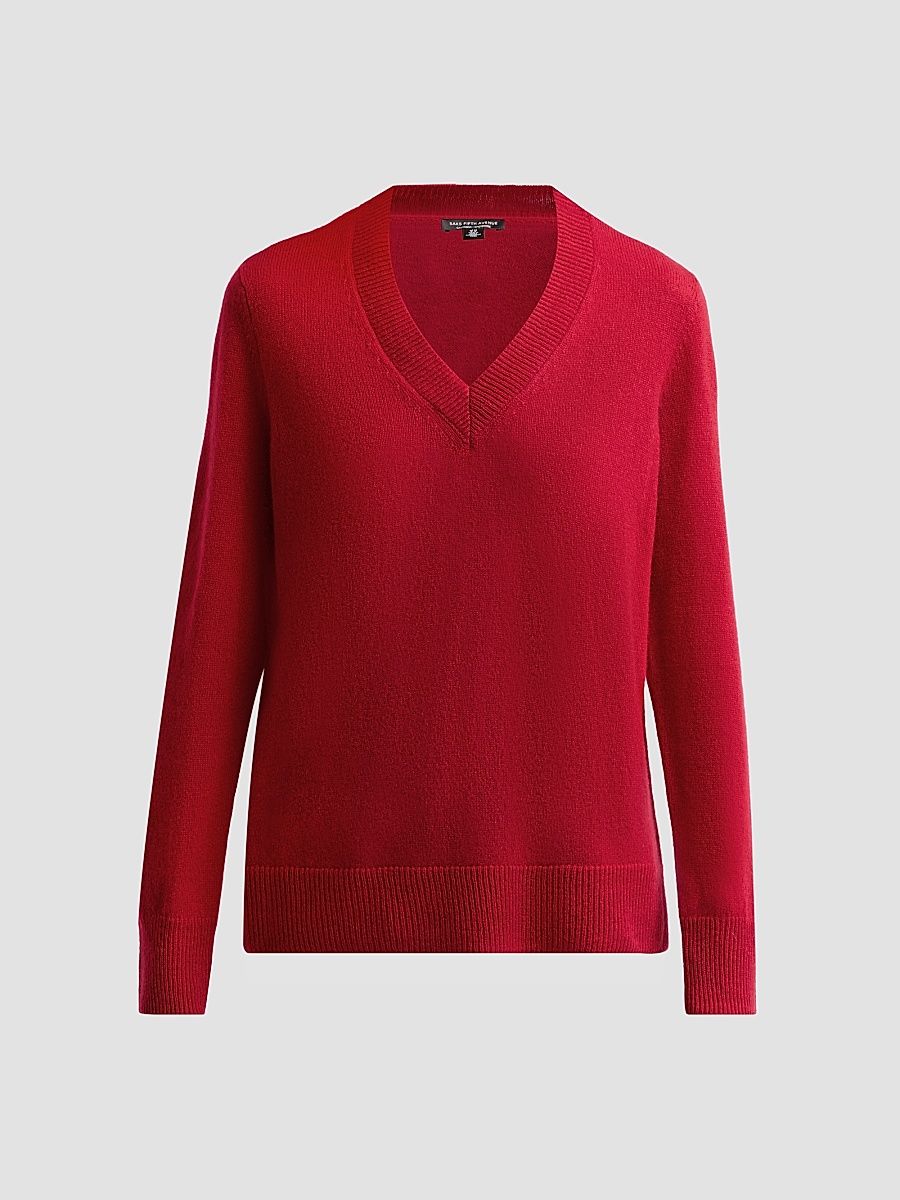 Women's Cashmere V-Neck Sweater - Deep Red - Size XL