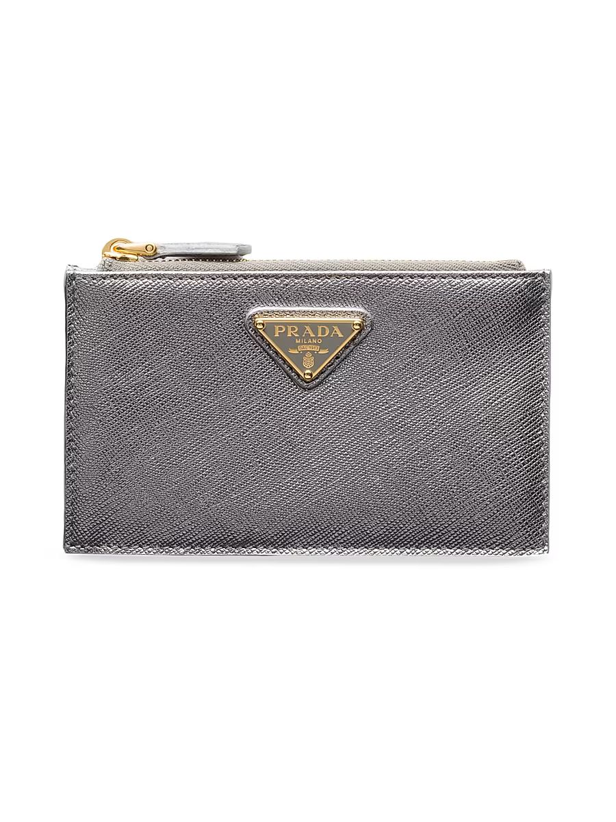Women's Saffiano Leather Card Holder - Silver