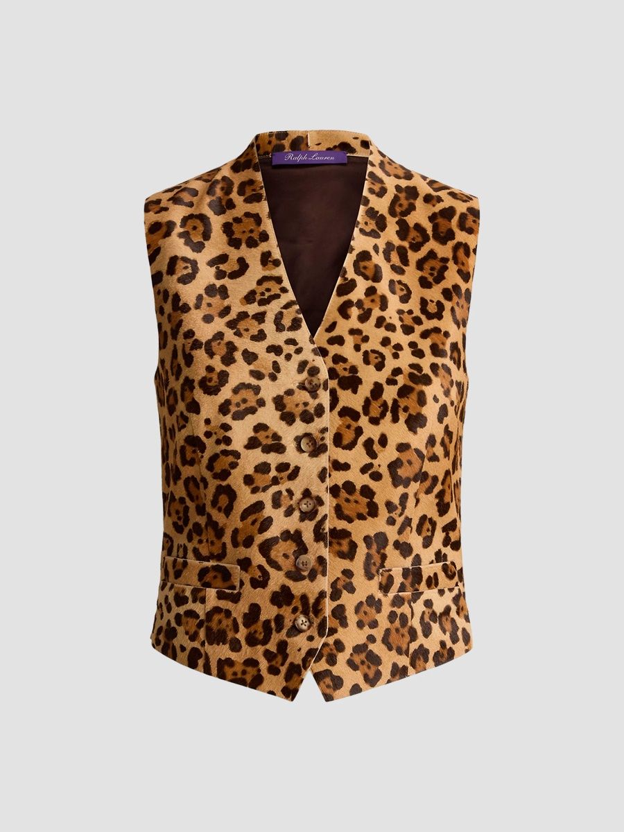 Ralph Lauren Collection Women's Brennen Leopard-Print Haircalf Vest - Tan Multi - Size 8