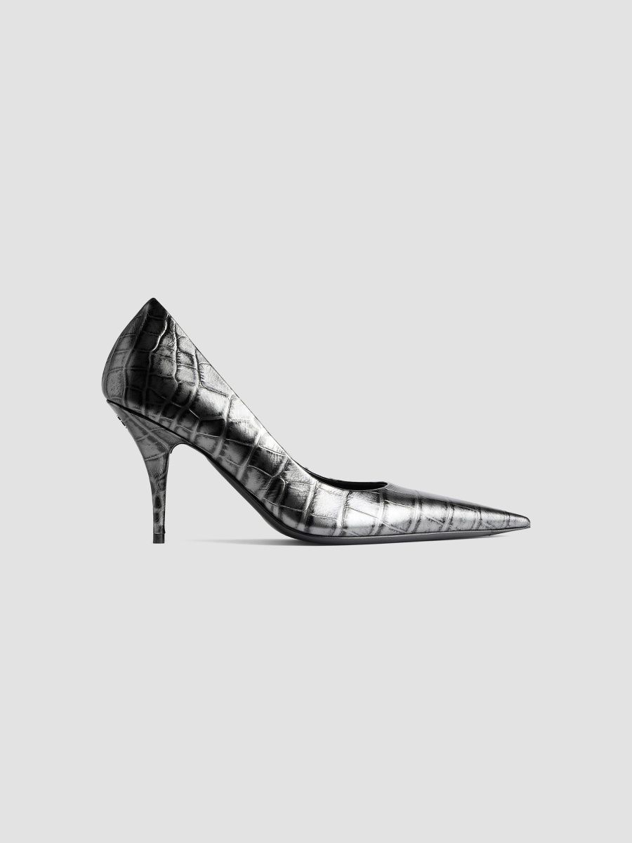 Balenciaga Women's Avenue 90MM Crocodile Embossed Calfskin Pumps - Gun Metal - Size 9
