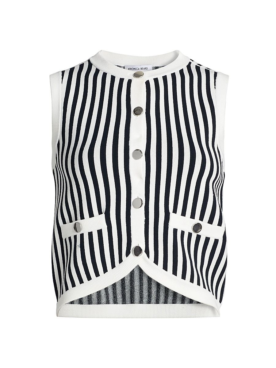Women's Leland Striped Knit Crop Vest - Navy Off White - Size XS