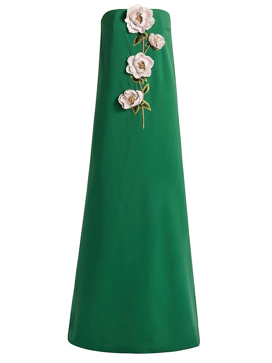 Women's 3D Peony-Embroidered Faille Gown - Fern Pink - Size 14