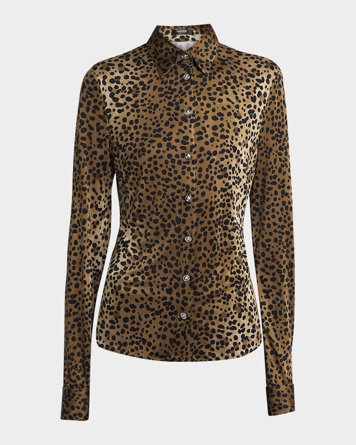 Leopard-Print Liquid Jersey Formal Shirt
