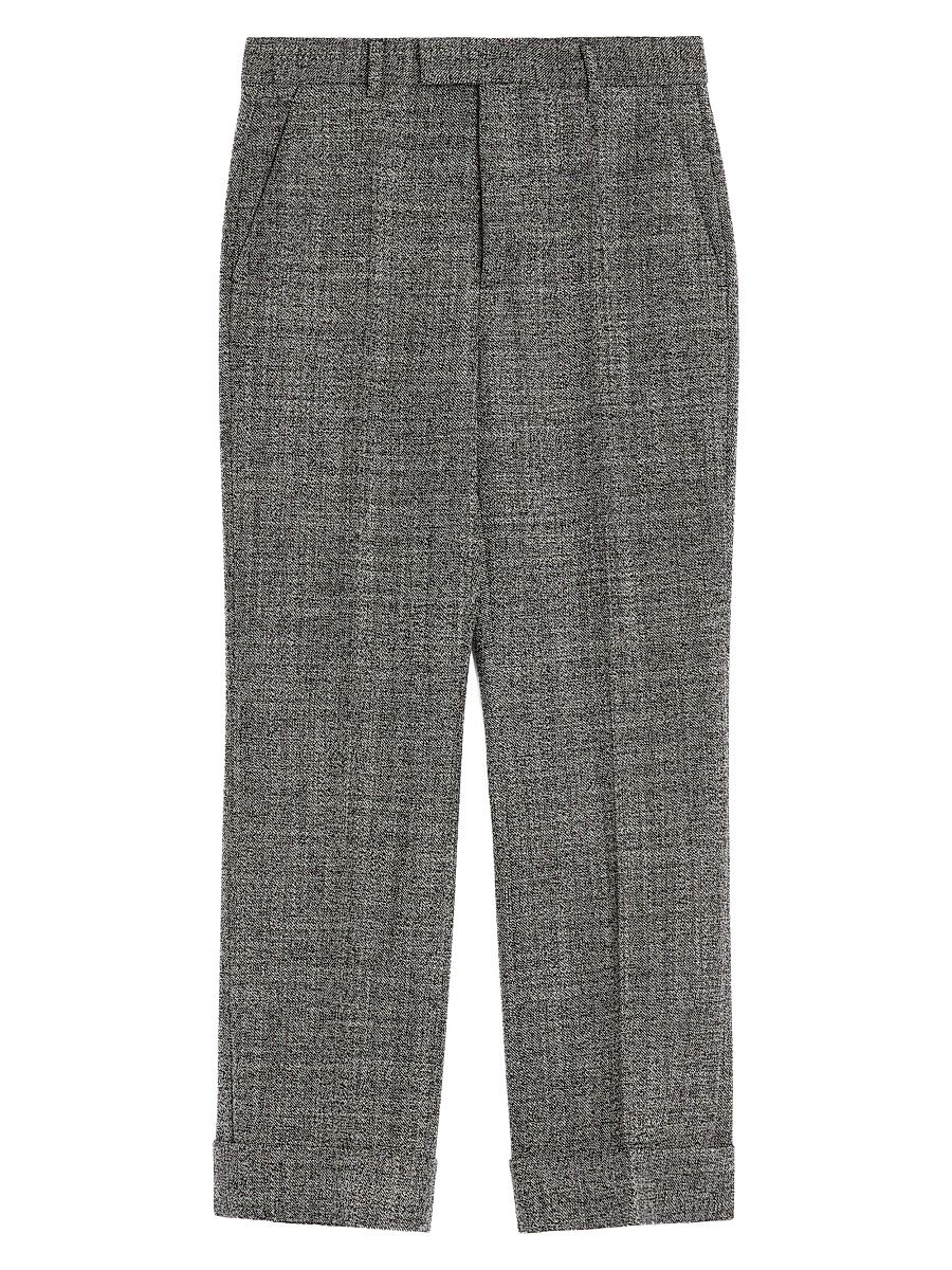 Men's Mouliné Wool Pants with Cuffs - Grey - Size 34