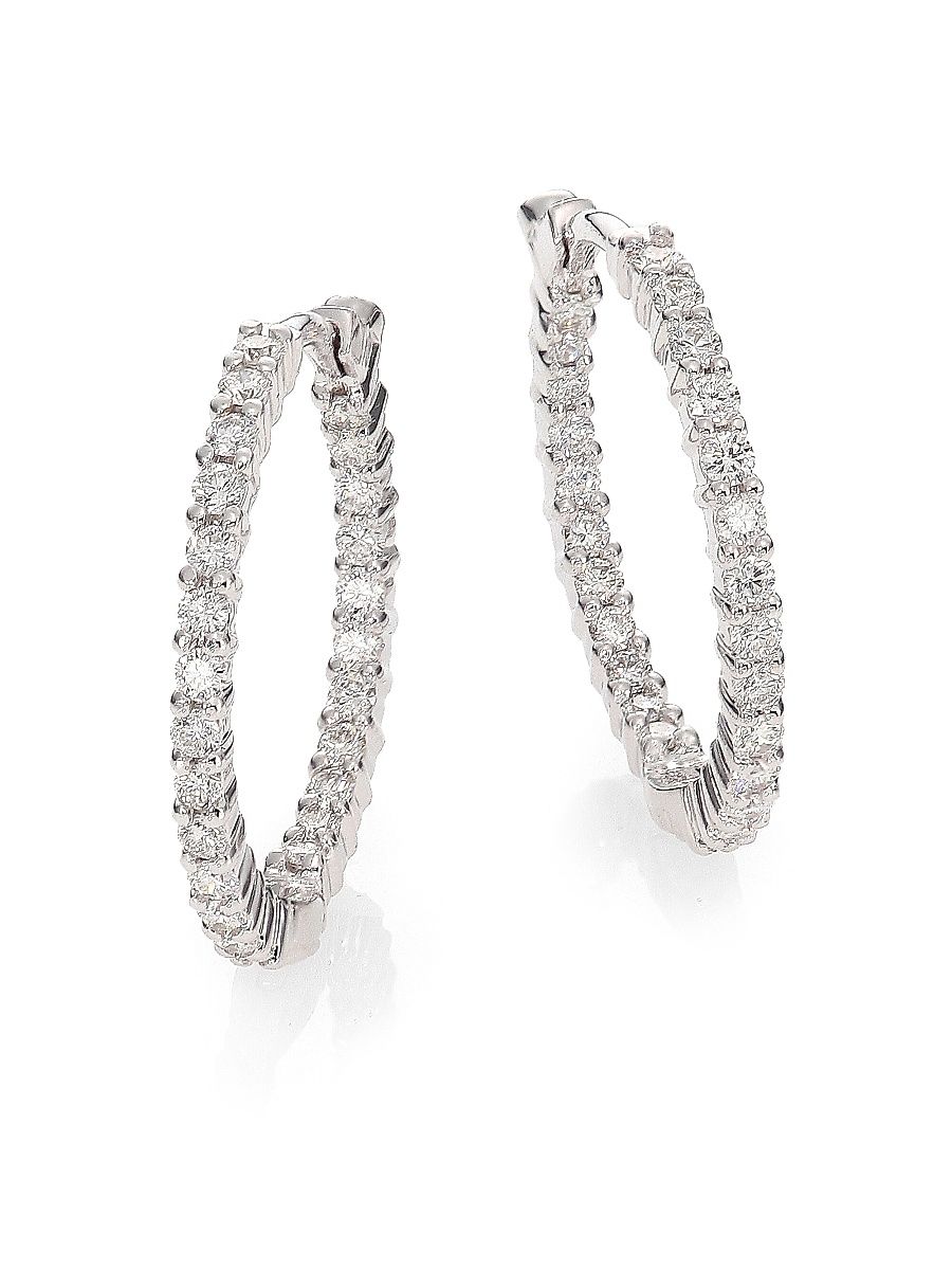 Women's Diamond & 18K White Gold Inside-Outside Hoop Earrings/0.85" - White Gold