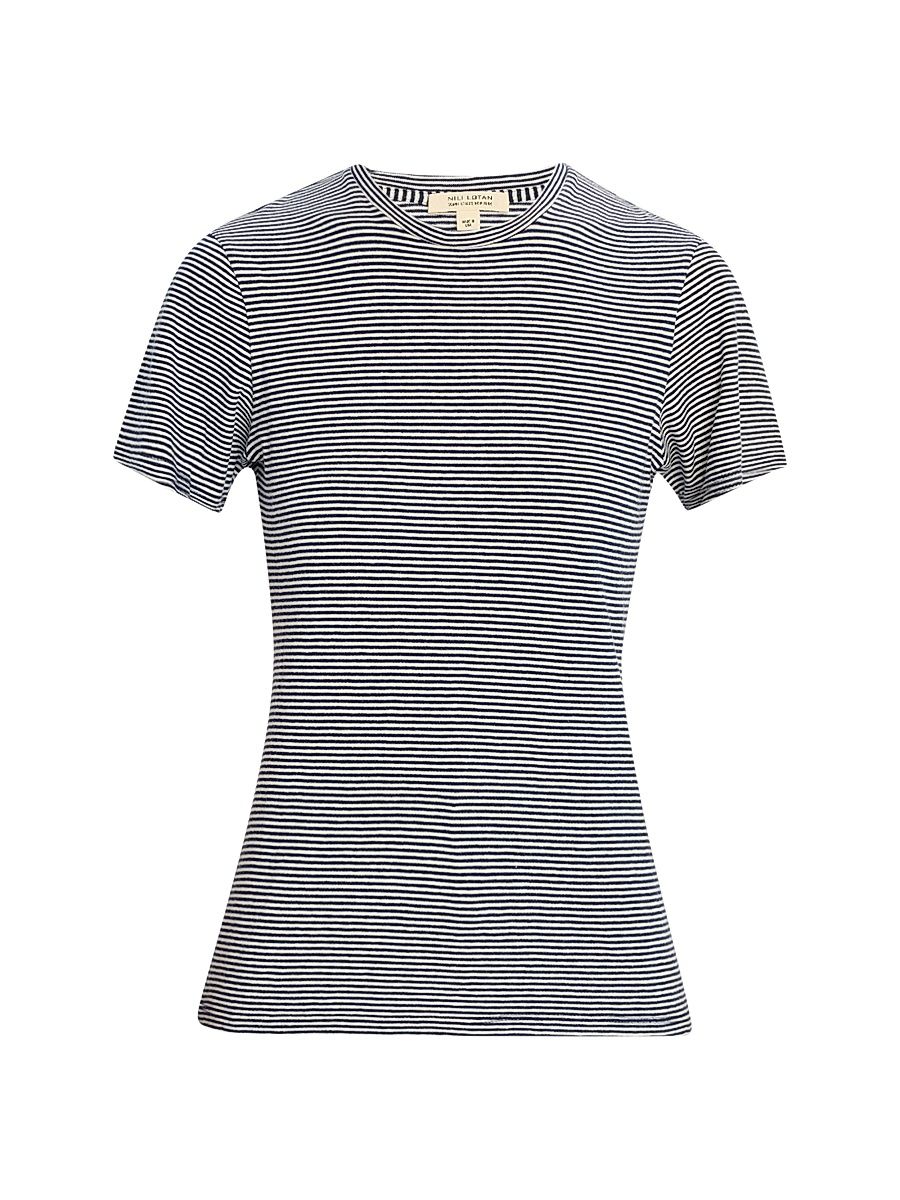 Women's Lana Striped Cotton Short-Sleeve T-Shirt - Blue - Size Large