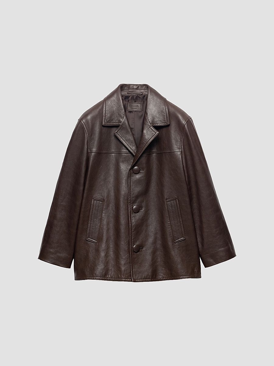 Men's Nappa Leather Caban Jacket - Brown - Size 46