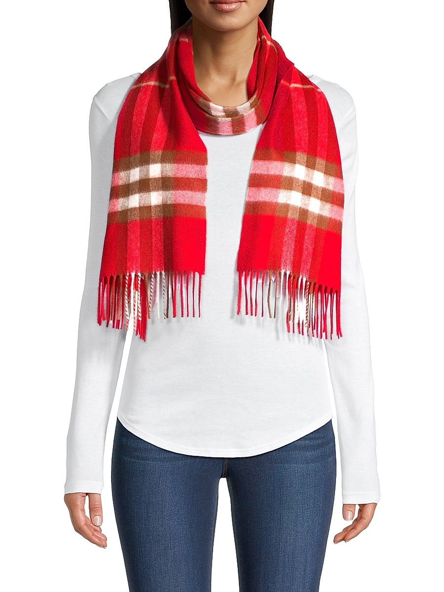 Women's Giant Check Cashmere Scarf - Red