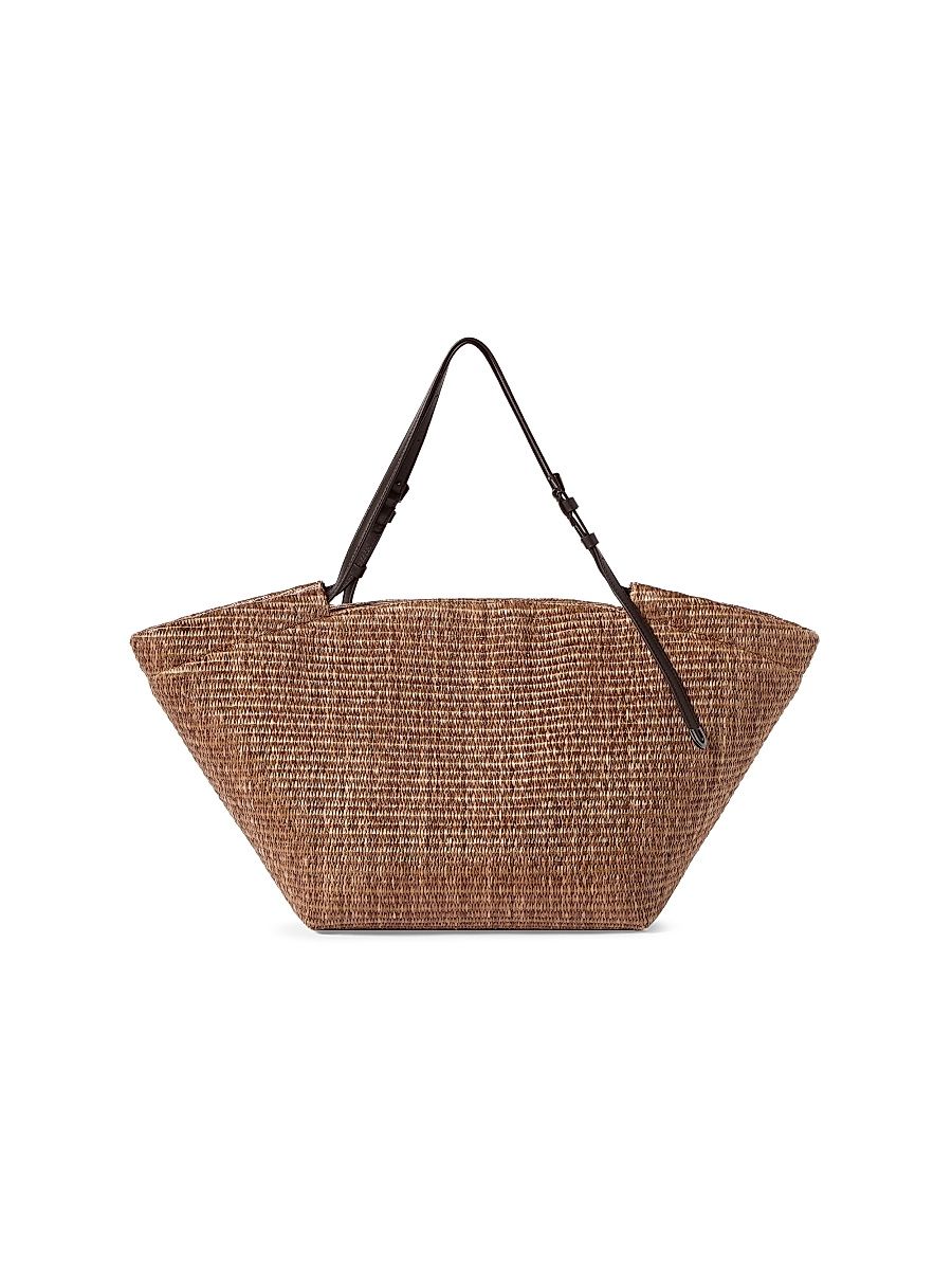 Women's Pannier Tote Bag in Techno Cotton Raffia - Light Brown