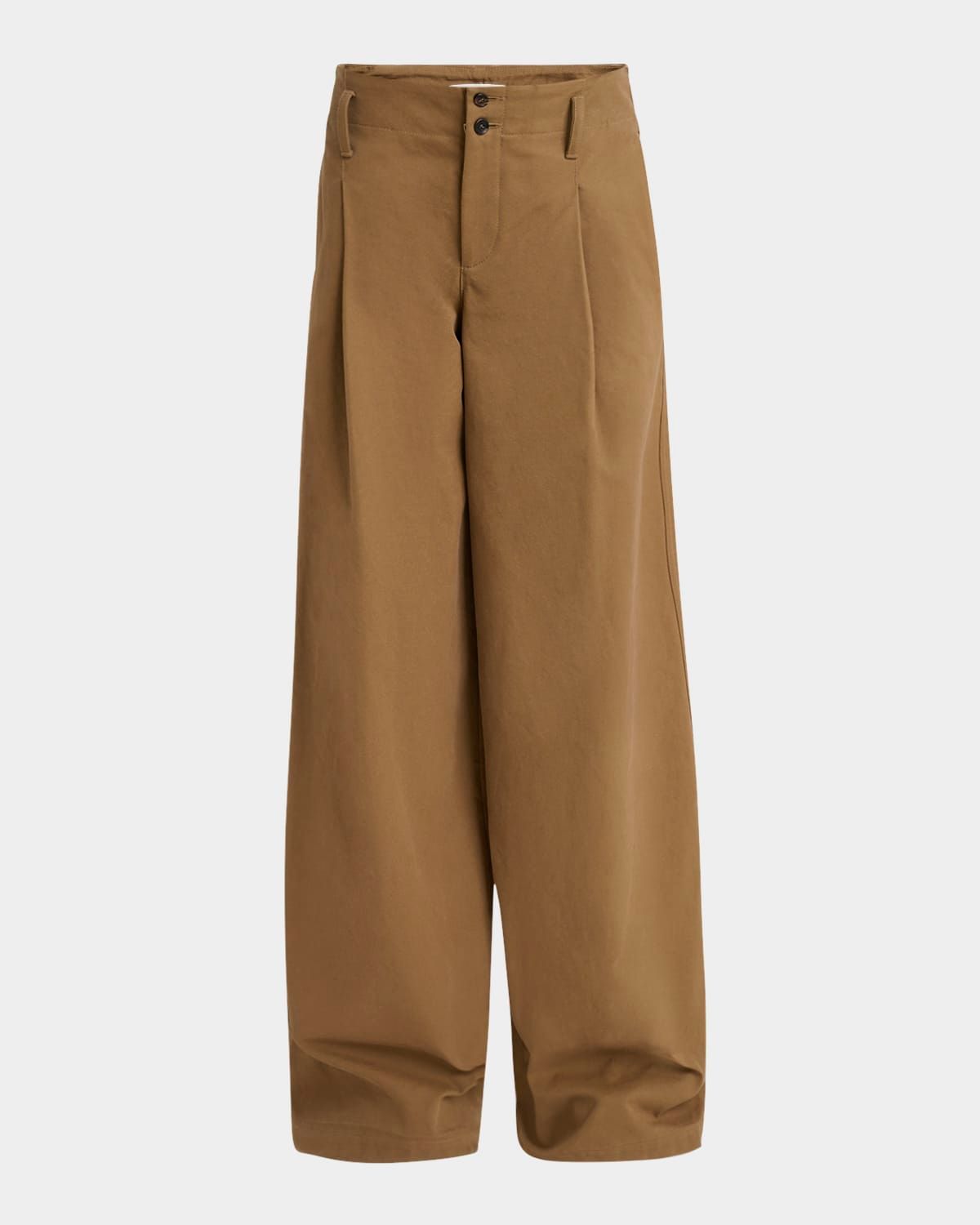 Pleated Wide-Leg Cotton Trousers