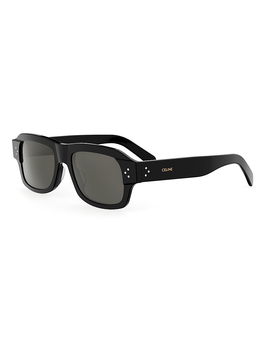 Men's Celine 3 Dots HD 53MM Rectangular Sunglasses - Shiny Black And Smoke