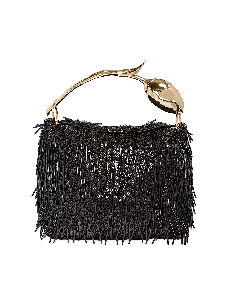 Women's Mini Bloom Beaded & Sequined Top Handle Bag - Black