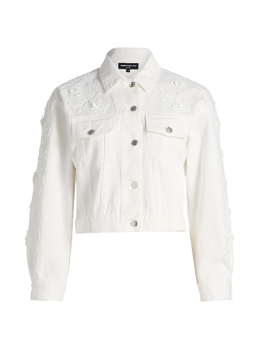 Women's Lexia 3D Lace Combo Denim Jacket - Chalk White - Size XL