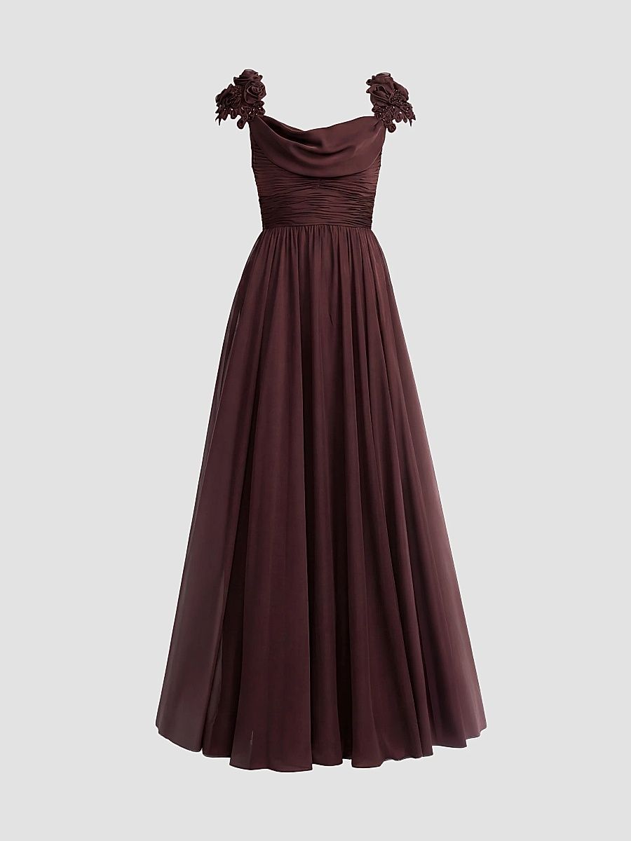 Women's Beaded Chiffon Cap-Sleeve Gown - Amethyst - Size 2