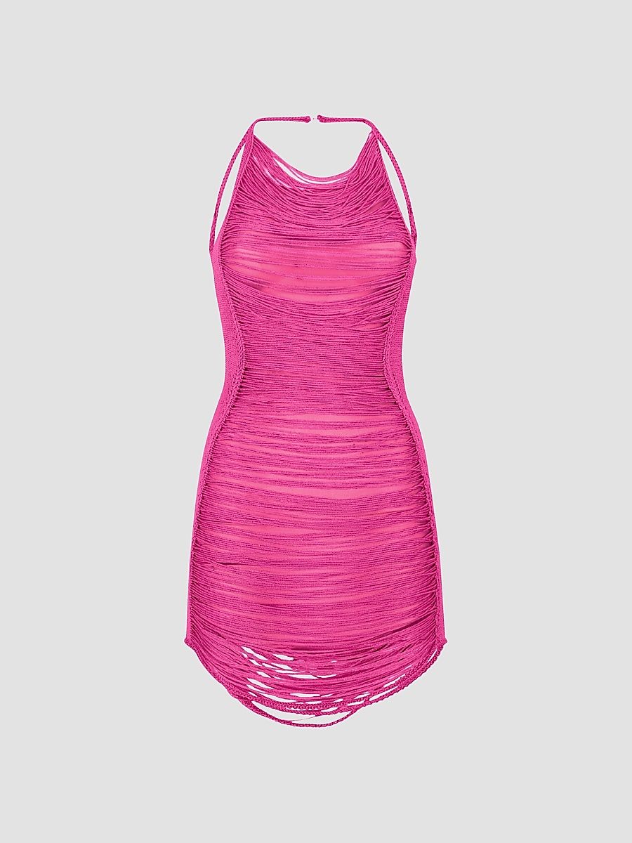 Women's Draped Halterneck Knit Mini Dress - Pink - Size 00
