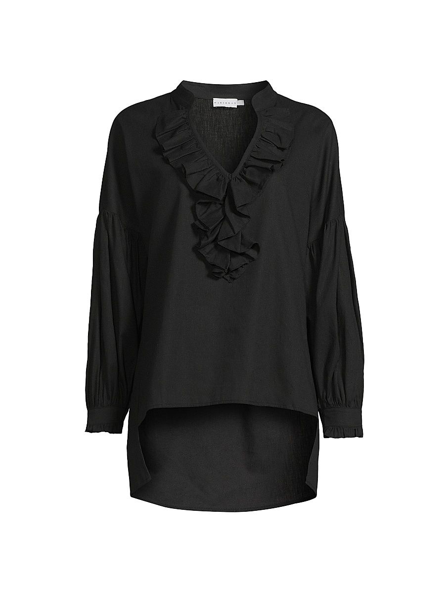 Women's Cordelia Ruffle Blouse - Black - Size Large
