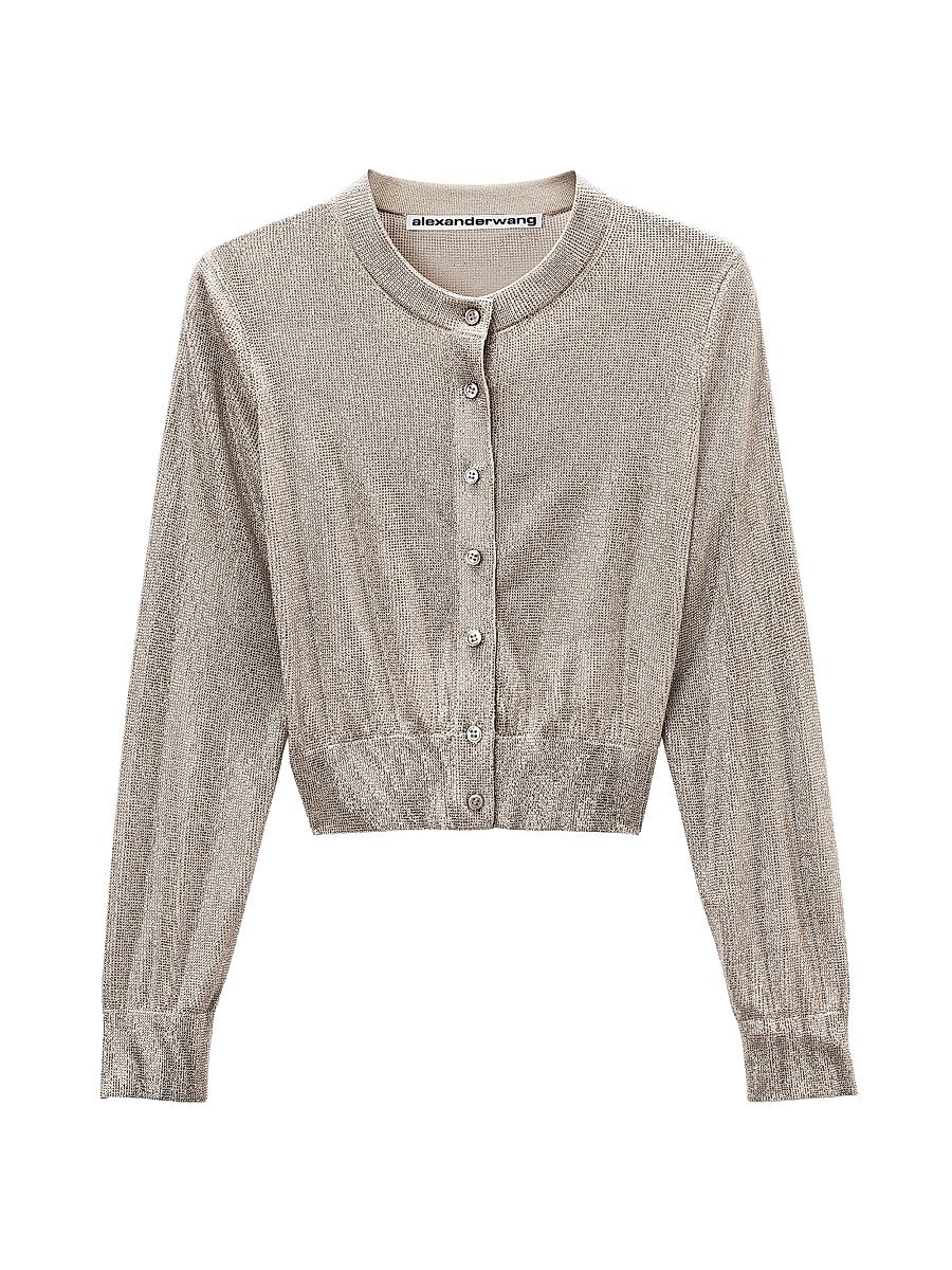 Women's Hotfix Crystal Crop Cardigan - Champagne - Size Small