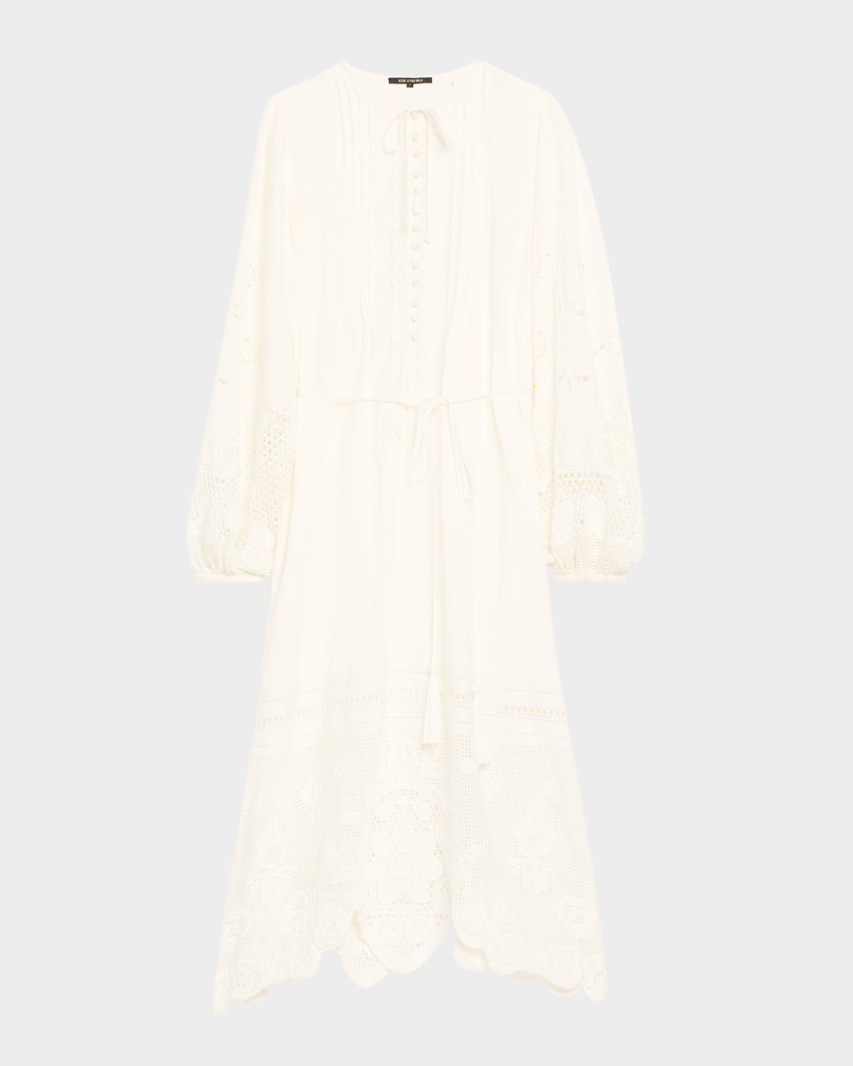 Yelle Pintuck Lace-Inset Linen Midi Dress