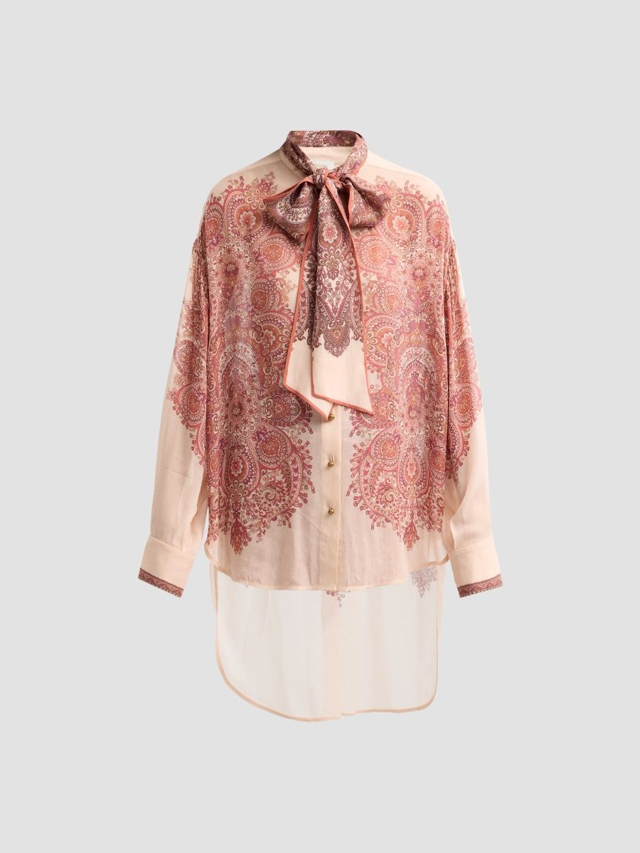 Zimmermann Women's Clash Paisley Tie Shirt - Mauve Paisley - Size 10