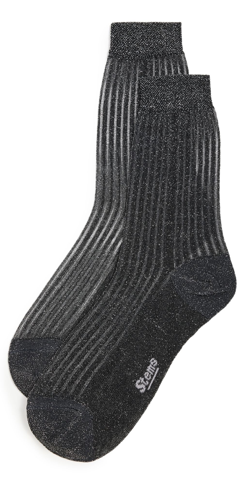 Stems Fine Ribbed Metallic Crew Socks Verdant Green One Size